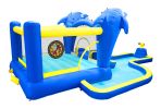 6 in1 Inflatable slide water park trampoline bouncing house outdoor garden with Dolphin sprinkler & Target games & Water gun & Basketball