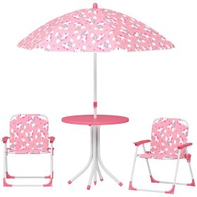Kids Picnic Table, Kids Table and Chair Set with 2 Folding Chairs and Umbrella for Backyard, Garden, Patio, Pink