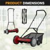 18-Inch 5-Blade Push Reel Lawn Mower with Grass Catcher, Manual Walk-Behind Mower with 4-Level Height Adjustment - Red