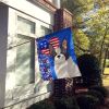 Black and White French Bulldog USA American House Flag Large Porch Sleeve Pole Decorative Outside Yard Banner Artwork Wall Hanging, Polyester