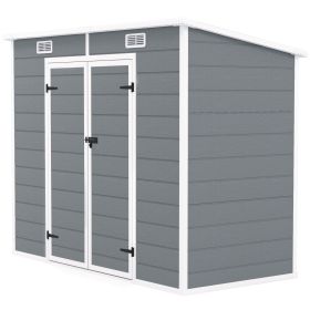 8' x 4' Plastic Outdoor Storage Shed with Floor, Window, Lockable Doors and Vents for Backyard Patio Lawn, Gray