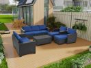 10 Piece PE Rattan Patio Furniture Set, Sectional Sofa Set, Outdoor Patio Furniture Set With Cushions & Tempered Glass Coffee Table