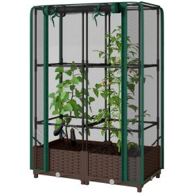 Raised Garden Bed with Trellis, 46.5" Tomato Cage with Crop Cage, Self Watering Planter Box with Drainage Holes, Green