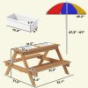 Qaba Wooden Outdoor Kids Picnic Table with Removable Umbrella, Children Sand and Water Activity Table for Patio, Mixed Color
