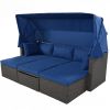 U_Style Outdoor Patio Rectangle Daybed with Retractable Canopy, Wicker Furniture Sectional Seating with Washable Cushions, Backyard