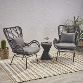 Outdoor Wicker Club Chairs with Cushions (Set of 2), Gray and Dark Gray
