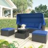 U_Style Outdoor Patio Rectangle Daybed with Retractable Canopy, Wicker Furniture Sectional Seating with Washable Cushions, Backyard