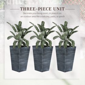 Set of 3 Tall Planters with Drainage Hole, 24" Outdoor Flower Plant Pots, Indoor Planters for Porch, Front Door, Entryway, Patio and Deck, Gray