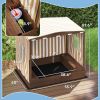 Kids Wooden Sandbox with Canopy Fully Covered, 2 Bench Seats, Bottom Liner, 56" x 40" x 52", Brown
