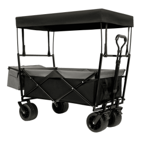 480Lbs Collapsible Wagon With Canopy,Wagon Stroller With 7 All-Terrain Wheels, Lightweight Foldable Wagon, Large Capacity For Camping, Shopping, Sport (Color: Black)