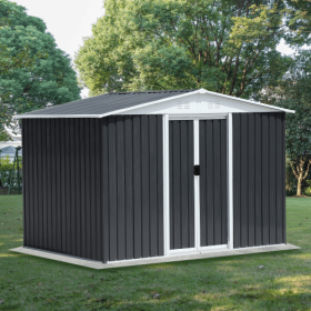 Outdoor Storage Garden Bike Shed 8x6 Feet Apex Roof Dark Grey With Aluminum Alloy Frame And Sliding Door (Color: Grey)