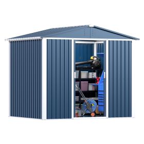 Gold Frame Steel Outdoor Storage Shed (Color: Blue)