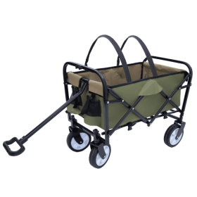 Minimeetall Strap Collapsible Foldable Wagon Cart With Strapping System, Beach Wagon , Utility Cart , Utility Wagon Grocery Cart For Camping Shopping (Option: Army Green)