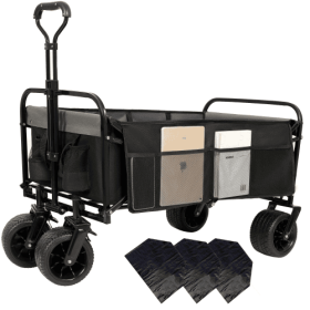 440lbs Collapsible Foldable Wagon Cart With Strapping System ,Beach Wagon Utility Cart Utility Wagon Grocery Cart For Camping Shopping Sports Gardenin (Color: Black)