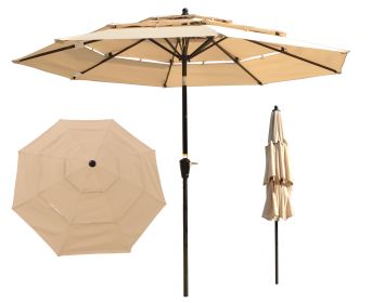 9Ft 3 Tiers Outdoor Patio Umbrella with Crank and tilt and Wind Vents for Garden Deck Backyard Pool Shade Outside Deck Swimming Pool (Option: as picture)