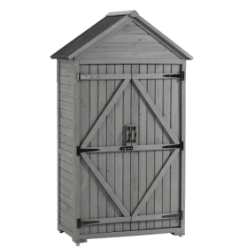Outdoor Storage Cabinet, Garden Wood Tool Shed, Outside Wooden Shed Closet With Shelves And Latch For Yard 39.56x 22.04x 68.89 (Color: Grey)