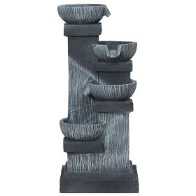 33.5" Water Fountain, 4-Tier Resin Cascading Bowls Outdoor Waterfall Fountain with LED Lights, Pump (Color: default)