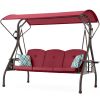 3-Seat Outdoor Canopy Swing with Stand 800LBS Capacity - Porch Glider with Cup Holders