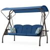 3-Seat Outdoor Canopy Swing with Stand 800LBS Capacity - Porch Glider with Cup Holders