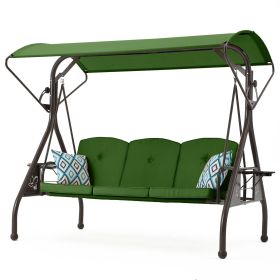 3-Seat Outdoor Canopy Swing with Stand 800LBS Capacity - Porch Glider with Cup Holders (Color: Green)