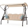 3-Seat Outdoor Canopy Swing with Stand 800LBS Capacity - Porch Glider with Cup Holders