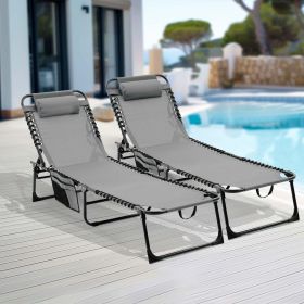 Folding Chaise Lounge Pool Chair Set of 1, Patio Sun Tanning Chair,Outdoor Lounge Chair with 4-Position Reclining Back,Breathable Mesh Seat for Beach (Color: Black+ Gray)