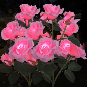 Solar Rose Lights Outdoor, 2 Pack with 14 Rose Flowers Waterproof Color Changing LED Flower Lights, Solar Powered Garden Stakes for Yard, Patio (Color: Pink)