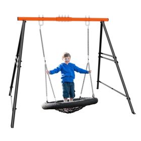 Metal Swing Stand Swing Sets for Backyard,Powder Coated Swing Frame of Swing Set with Extra Side Bars (Color: Orange)