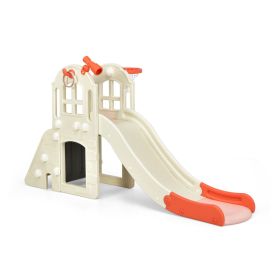 6-in-1 Toddler Climber Slide Playset with Basketball Hoop (Color: Pink)