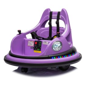 12V ride on bumper car for kids,electric car for kids,1.5-5 Years Old,W/Remote Control, LED Lights, Bluetooth & 360 Degree Spin (Material: POLYETHYLENE, Color: Purple)