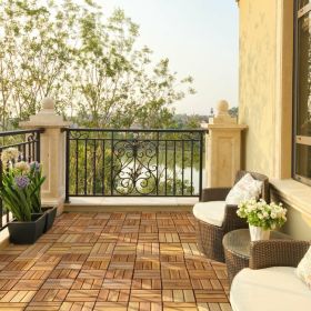 27 Pieces Acacia Wood Interlocking Patio Deck Tile Outdoor Decor  Flooring (Type: A)