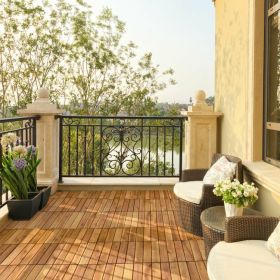 27 Pieces Acacia Wood Interlocking Patio Deck Tile Outdoor Decor  Flooring (Type: B)