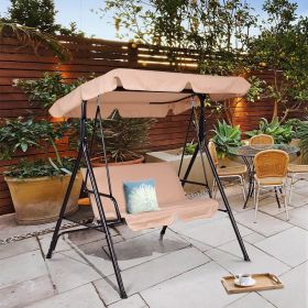 2 Person Weather Resistant Canopy Swing for Porch Garden Backyard Lawn (Color: Beige)