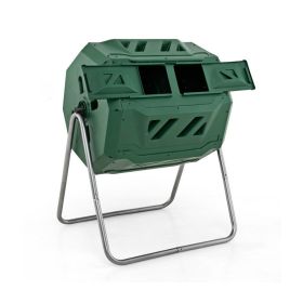 Rotating Compost Bin Barrel with Dual Chamber and Sliding Doors (Type: Garden Supplies, Color: Green)