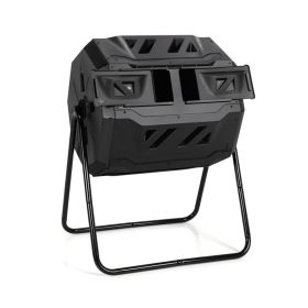 Rotating Compost Bin Barrel with Dual Chamber and Sliding Doors (Type: Garden Supplies, Color: Black)
