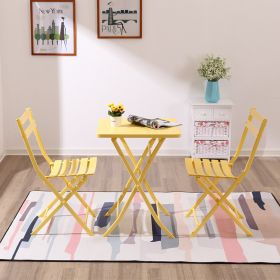 3 Piece Patio Bistro Set of Foldable Square Table and Chairs (Color: Yellow)