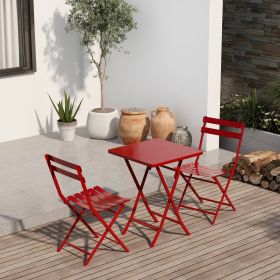 3 Piece Patio Bistro Set of Foldable Square Table and Chairs (Color: Red)