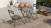 3 Piece Patio Bistro Set of Foldable Square Table and Chairs
