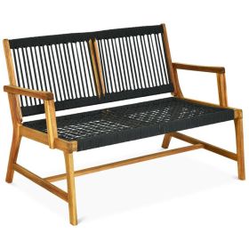 2-Person Acacia Wood Yard Bench for Balcony and Patio (Color: Black)