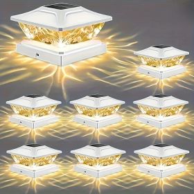 Outdoor Solar Post Lights, 8 Pack, LED Warm/Cool White, 2 Modes, Fits 3.5x3.5–5x5 Wooden Posts Ideal for Fence, Deck, Garden, Porch (Color: White)