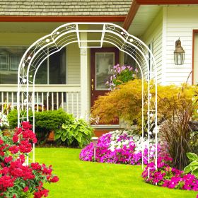 Metal Garden Arch W74.4'' x H98.4'' Garden Arbor Trellis Climbing Plants Support Rose Arch Outdoor Arch (Color: CREAM WHITE)
