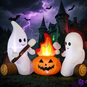 12FT Halloween Inflatables Decoration Giant Ghost with 3-Colored Flame Rotation LED Light Spooky Halloween Decorations Outdoor Blow Up Yard Decoration (Color: Ghost Campfire)