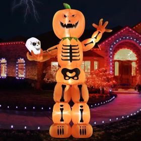 12FT Halloween Inflatables Decoration Giant Ghost with 3-Colored Flame Rotation LED Light Spooky Halloween Decorations Outdoor Blow Up Yard Decoration (Color: Pumpkin Man)