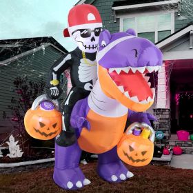 12FT Halloween Inflatables Decoration Giant Ghost with 3-Colored Flame Rotation LED Light Spooky Halloween Decorations Outdoor Blow Up Yard Decoration (Color: Skeleton Knight Dinosaur)