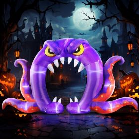 12FT Halloween Inflatables Decoration Giant Ghost with 3-Colored Flame Rotation LED Light Spooky Halloween Decorations Outdoor Blow Up Yard Decoration (Color: Purple Octopus Archway)