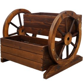Wooden Wagon Planter Box, Garden Planter with Wheels,Decorative Planter for Flowers Herbs Vegetables for Indoor & Outdoor DÃ©cor (Color: as Pic)