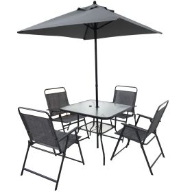 Outdoor Patio Dining Set for 4 People, Metal Patio Furniture Table and Chair Set with Umbrella, Black (Color: as Pic)