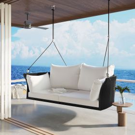 51.9" 2-Person Hanging Seat, Rattan Woven Swing Chair, Porch Swing With Ropes (Material: Polyester,Wicker, Color: Black White)
