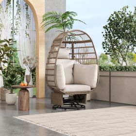 Outdoor Swivel Chair with Cushions, Rattan Egg Patio Chair with Rocking Function for Balcony, Poolside and Garden (Material: Wicker, Color: Natural+Beige)