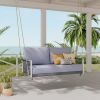1-Piece Woven Rope Outdoor Swing Sofa with Soft Cushions Seating 2 for Patio, Courtyard and Balcony
